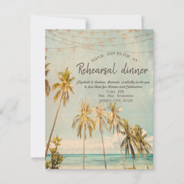 Invitation Retro Beach Palms Dîner de répétition (Devant)