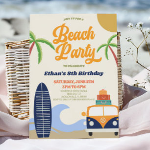 Invitation Retro Beach Party Surf Board Anniversaire