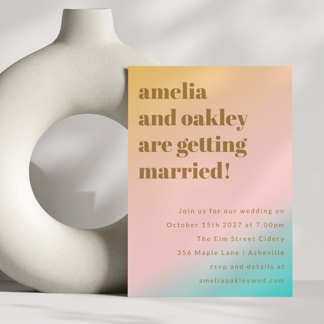 Invitation Retro Beach Vibes Pastels Gradient Mariage unique (Créateur téléchargé)