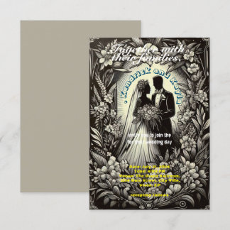 Invitation retro blac7white photo mariage