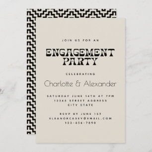 Invitation Retro Black and White Elegant Engagement Party