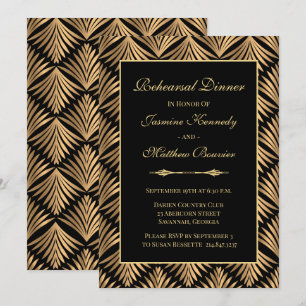 Invitation Retro Black Gold Gatsby Dîner de répétition Mariag