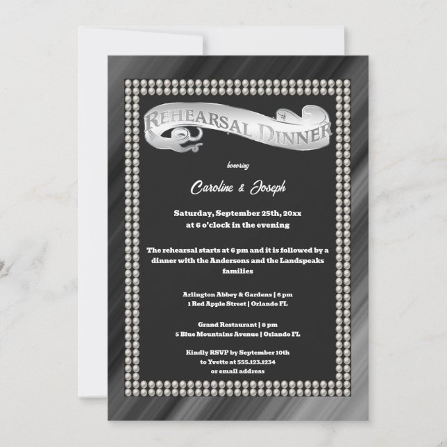 Invitation Retro Black & White Pearls Dîner de répétition (Devant)