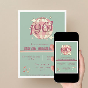 Invitation rétro bleu sarcelle pour 65e anniversai