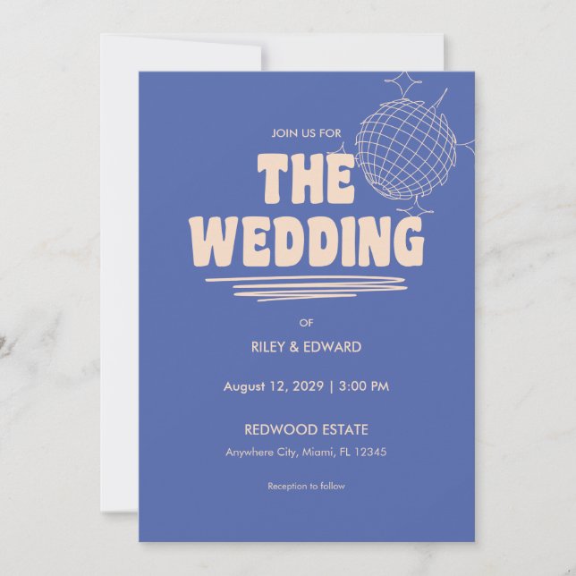 Invitation Retro Blue & Beige Bold Typography Wedding (Devant)