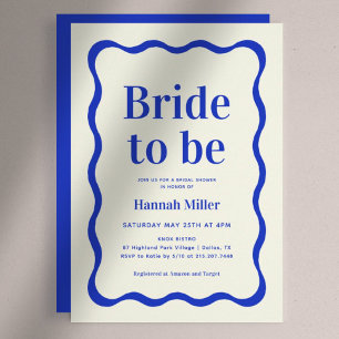 Invitation Retro Blue Wavy Colorful Mariée Pour Être Fête des