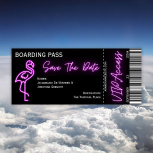 Invitation Retro Boarding Pass Neon Flamant rose Enregistrer 