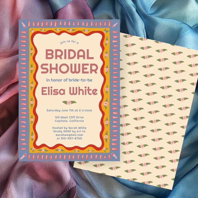 Invitation Retro Boho amusant Fête des mariées artisanale sur (Retro Boho Fun Handmade CUSTOM Bridal Shower Invitation
)