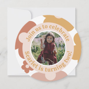 Invitation Retro Boho Daisy Anniversaire Girl Round