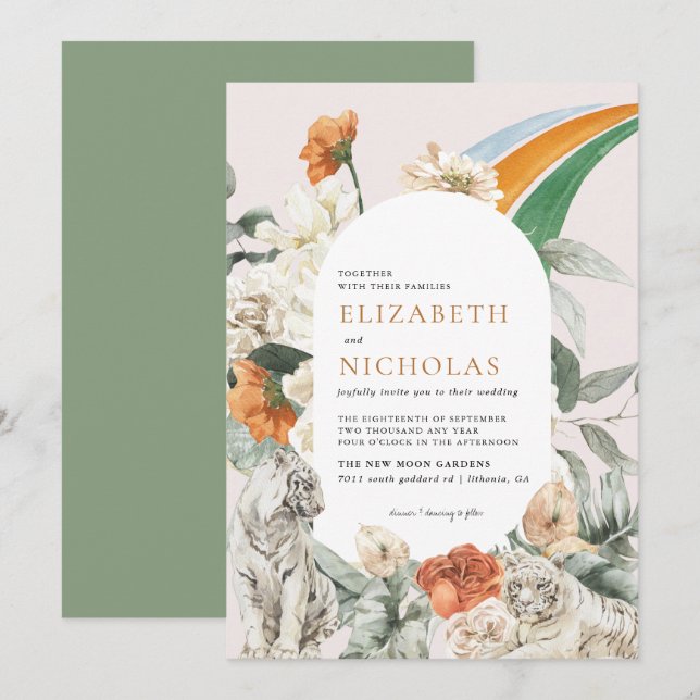 Invitation Retro Boho Floral Greenery Mariage botanique (Devant / Derrière)