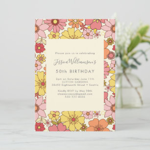 Invitation Retro Boho rose jaune Floral Super 50e anniversair