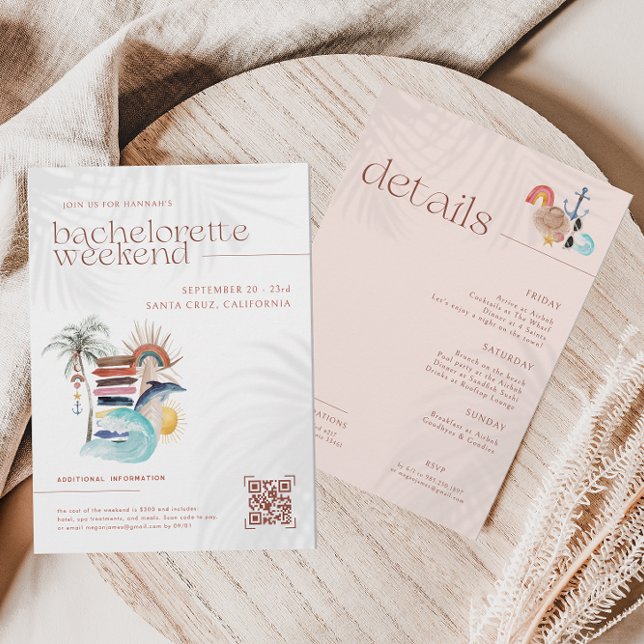 Invitation Retro Boho Surf été | Fin de semaine de bacheloret (Créateur téléchargé)