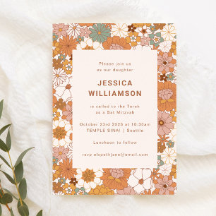 Invitation Rétro Boho Terracotta Floral Mignon Bat Mitzvah