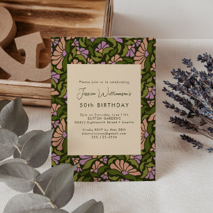 Invitation Rétro Boho Vert Botanique Groovy 50e Anniversaire
