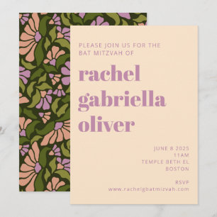 Invitation Retro Boho Vert Botanique Groovy Bat Mitzvah