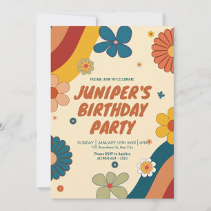 Invitation Retro Boho Wildflower groovy arc-en-ciel 70s anniv