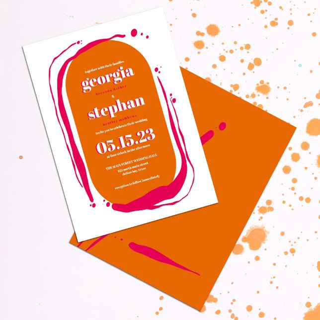 Invitation Retro Bold Neon Orange Rose Mariage Abstrait (Créateur téléchargé)