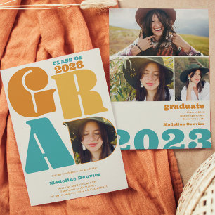 Invitation Retro bold surdimensionné Grad 4 photo 2023 gradua