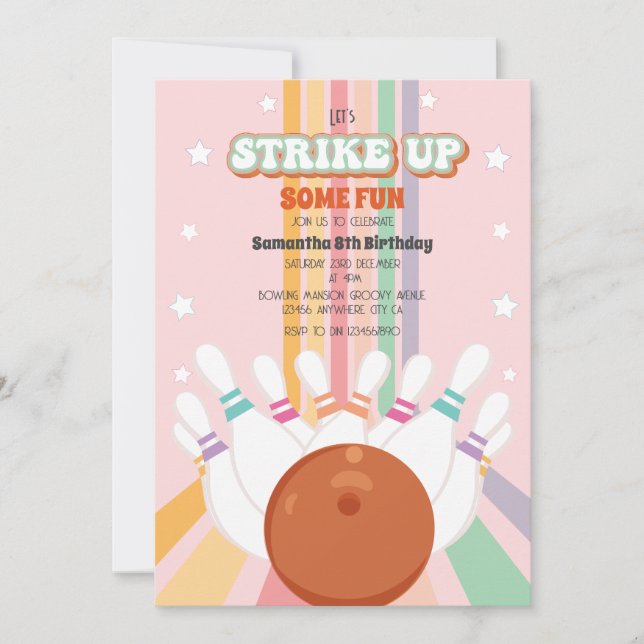 Invitation Retro Bowling anniversaire de enfant Party (Devant)