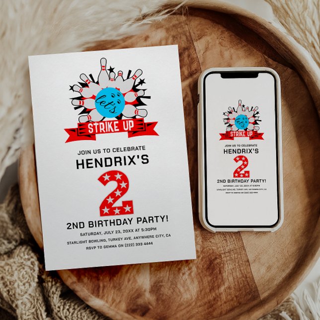 Invitation Retro Bowling Kids 2ND Birthday Party (Retro Bowling Kids 2ND Birthday Party Invitation)