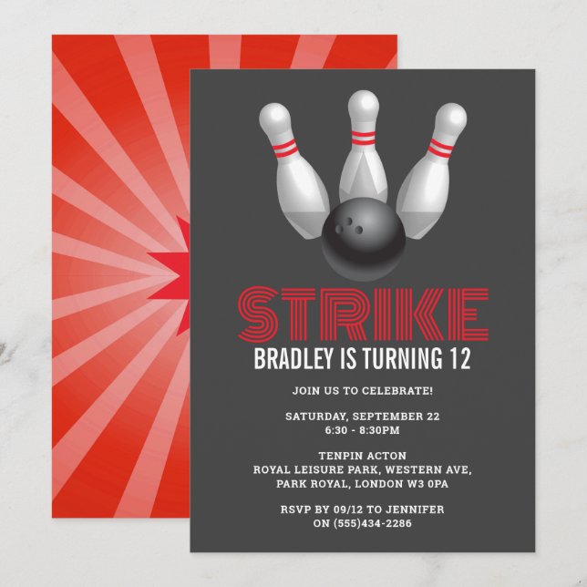Invitation Retro Bowling N'Importe Quel Âge Anniversaire (Devant / Derrière)