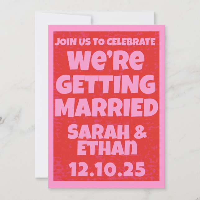 Invitation Retro Bright Bold Funky Rose Mariage rouge (Devant)