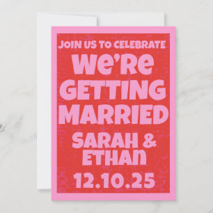Invitation Retro Bright Bold Funky Rose Mariage rouge