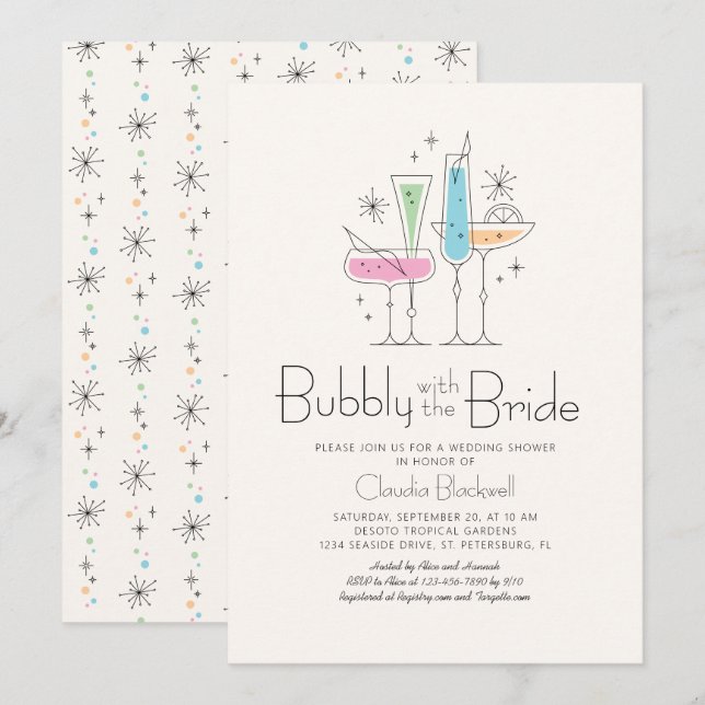 Invitation Retro Bubbly Champagne nuptiale de douche Invitati (Devant / Derrière)