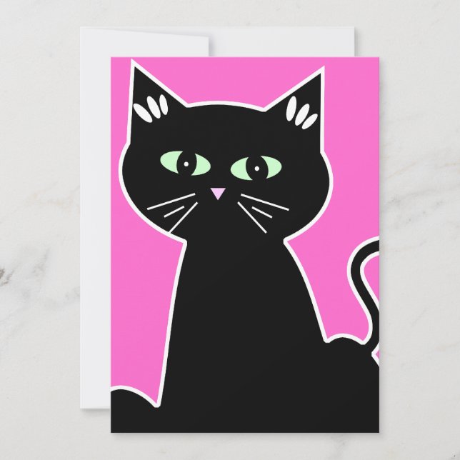 Invitation Retro Cartoon Green Eyed Cat Party (Devant)