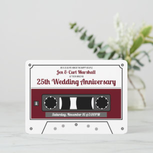 Invitation Retro Cassette Bande Vin Rouge Anniversaire