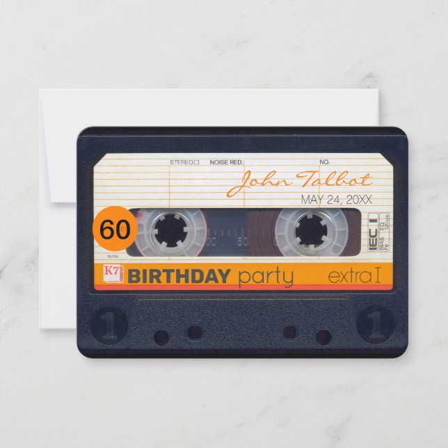 Invitation Retro cassette Cassette 60e anniversaire Fête Invi (Devant)