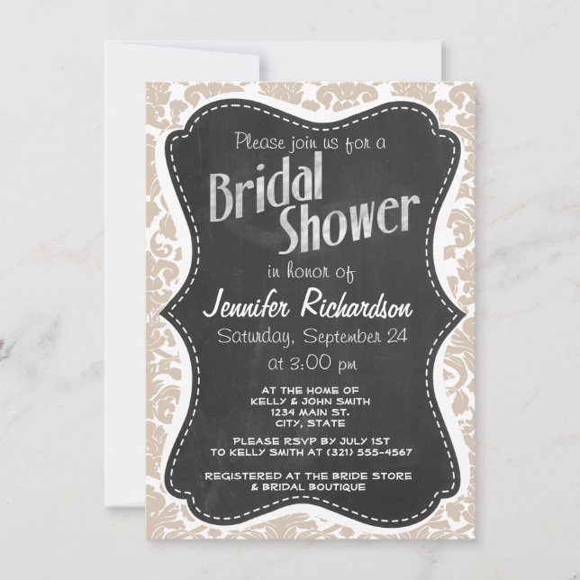 Invitation Retro Chalkboard Almond Couleur Damask Motif (Devant)