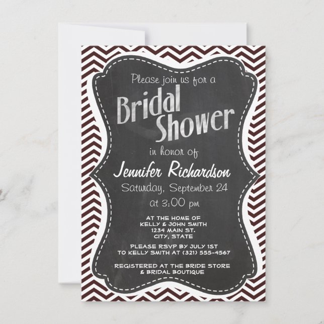 Invitation Retro Chalkboard look; Dark Sienna Chevron (Devant)