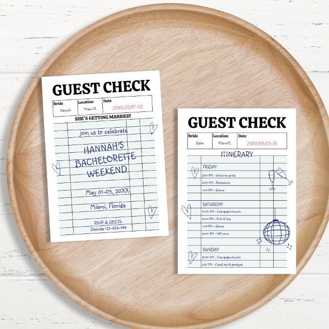 Invitation Retro Chèque d'invité Bachelorette manuscrite Week (Retro Guest Check Handwritten Bachelorette Weekend Invitation)