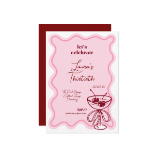 Invitation Retro Cherry Cocktail 30th Birthday Invite Bows