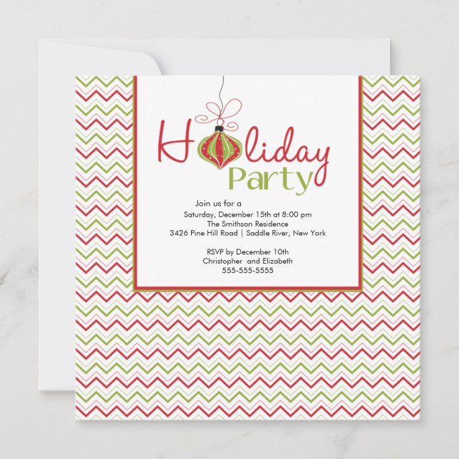 Invitation Retro Chevron Red & Green Holiday Party (Devant)