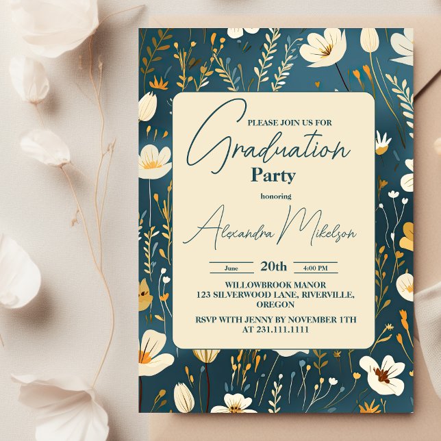 Invitation Retro chic Floral Graduation Party (Créateur téléchargé)
