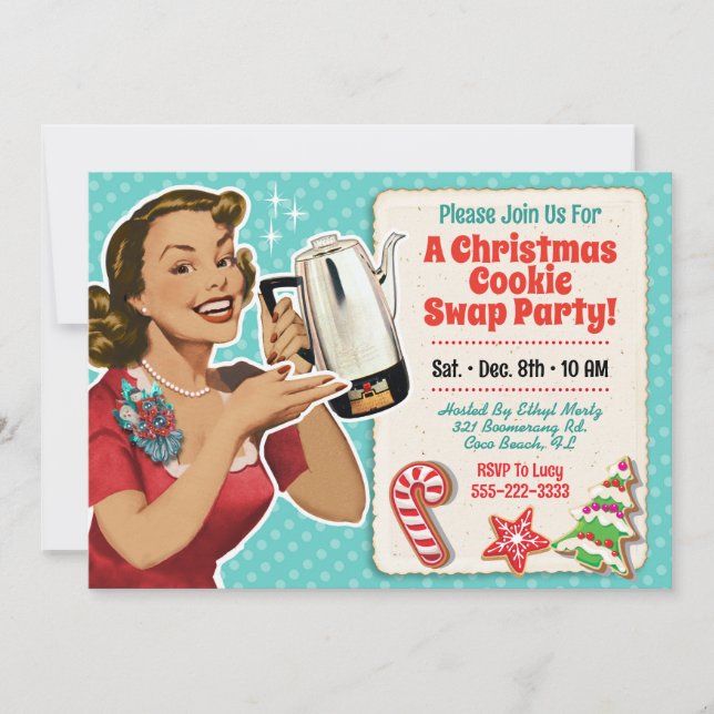 Invitation Retro Christmas Cookie Swap Party (Devant)
