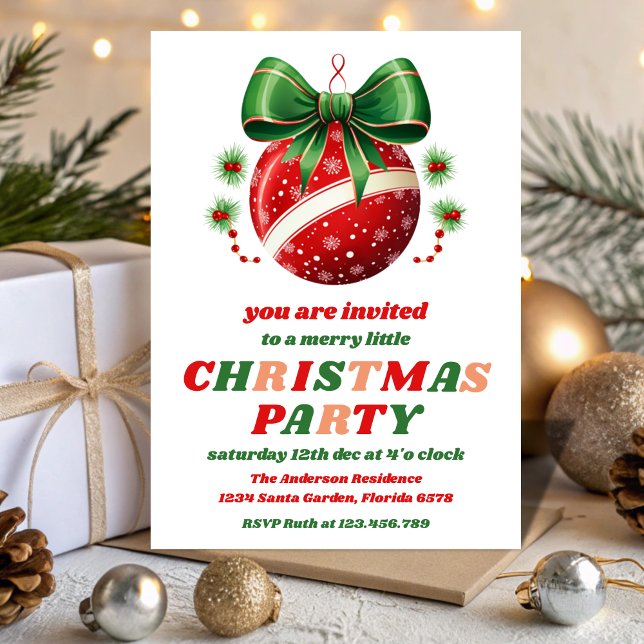 Invitation Retro Christmas Tree Ornaments Editable Party (Créateur téléchargé)