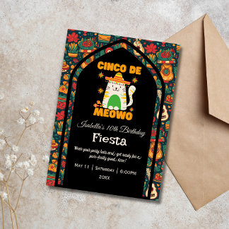 Invitation Retro Cinco De Mayo - Cute Cat Anniversaire