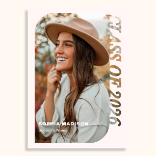 Invitation Rétro Classe 2026 Photo Minimaliste Rose