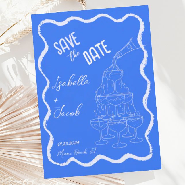 Invitation Retro Cobalt Blue Champagne Tower Enregistrer la d (Créateur téléchargé)