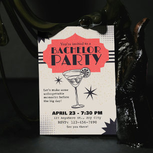 Invitation Retro Cocktail Bachelor Party Vintage Gars Nuit