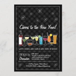 Invitation Retro Cocktail Party Nouvel An noir