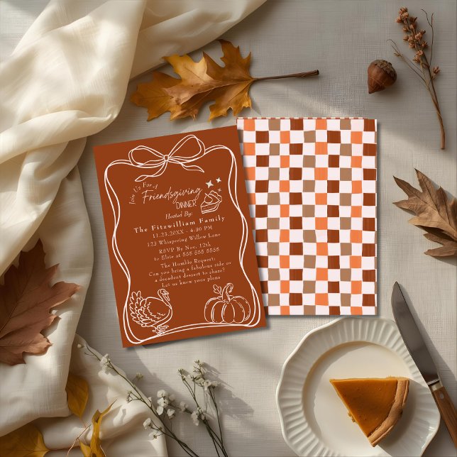 Invitation Retro Coquette Soirée d'Action d'Amabilité (Retro Coquette Friendsgiving dinner Invitation)