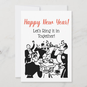 Invitation Rétro Couples du Nouvel An célébrant l'art publici