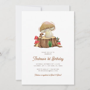Invitation Retro Cute Kawaii Little Mushroom 1er anniversaire