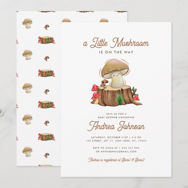 Invitation Rétro Cute Kawaii Little Mushroom Baby shower (Devant / Derrière)