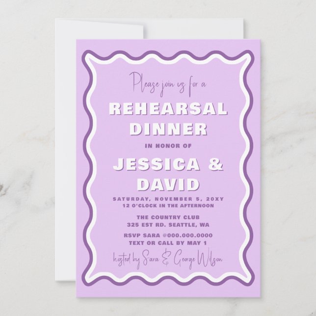 Invitation Retro Cute Wavy Purple Dîner De Répétition Photo (Devant)
