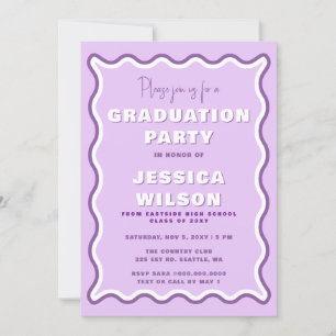 Invitation Retro Cute Wavy Purple Photo Graduation